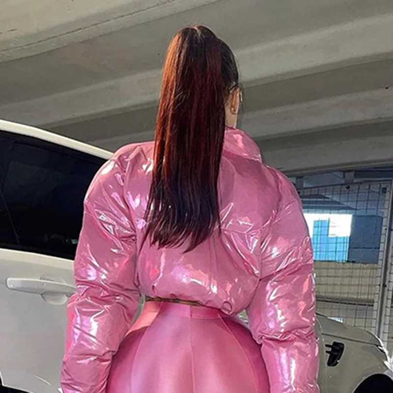 Femenina Down Parkas Bubble Puffer Coats Crop Pink Chaqueta rosa Capa gruesa Agrupación Cortada 2023 Mujeres Y2K Ropa Streetwear JakcetsL231215