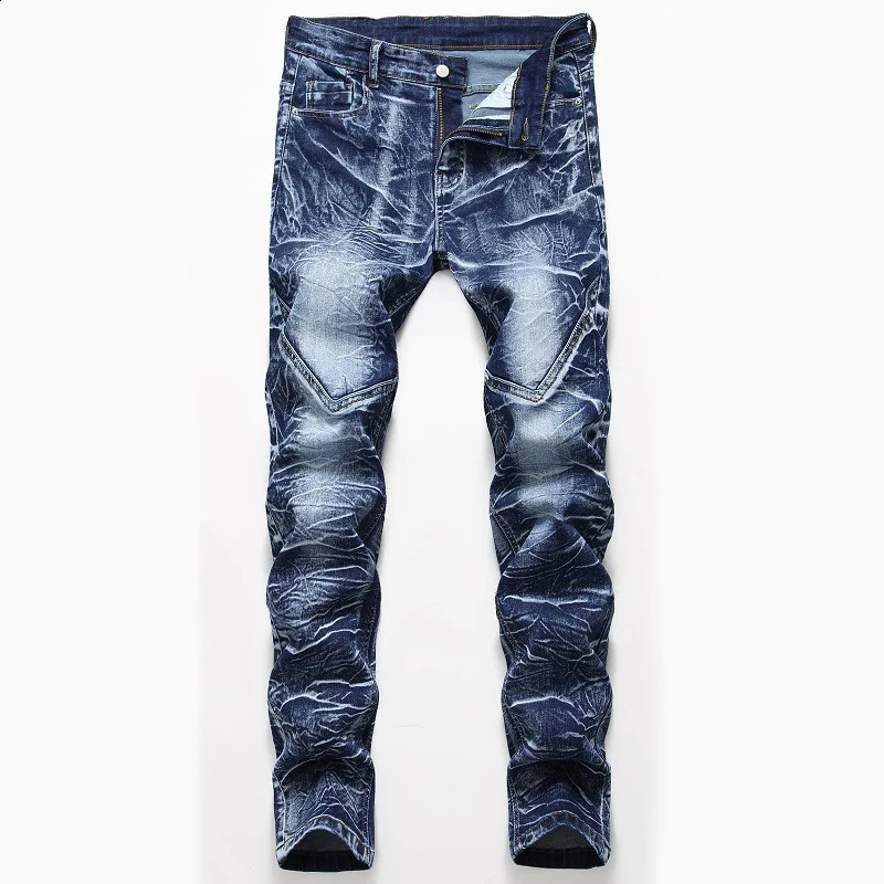 Jeans para hombres Snow Washed Patchwork Recto Elástico Plus Tamaño Vintage Parche Slim Denim Largo Blanco Algodón Hombres Jean Pantalones 231214