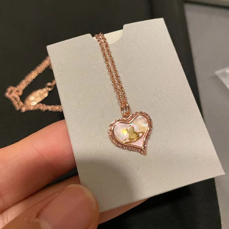 Женские дизайнерские подвесные ожерелья натуральная порошковая оболочка для сердца ожерелье для сердца сатурн сердце