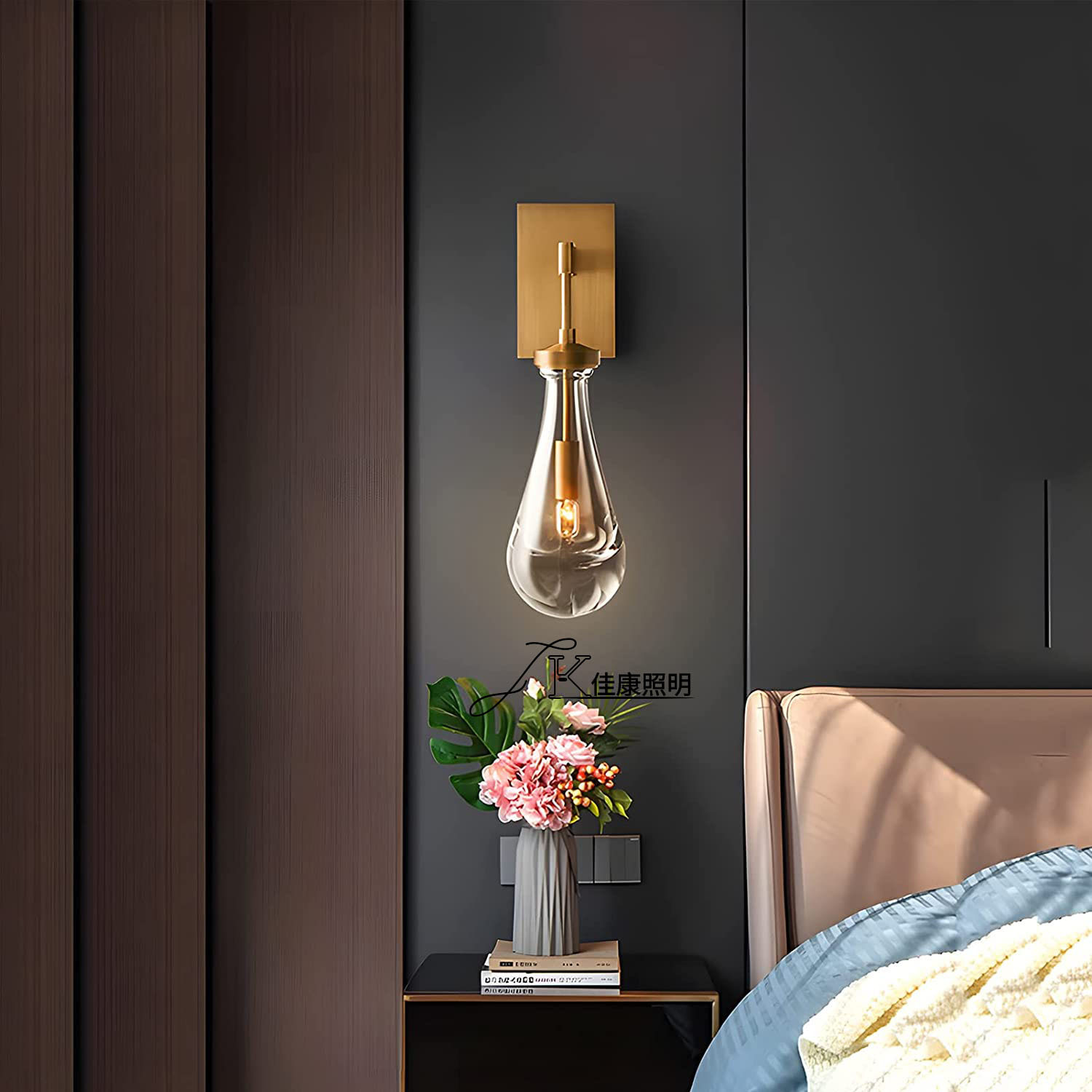 Lampada da letto da letto con parete da parete cristallo Luce di lusso americano moderno moderno acqua goccia arte arte soggiorno lampada decorativa