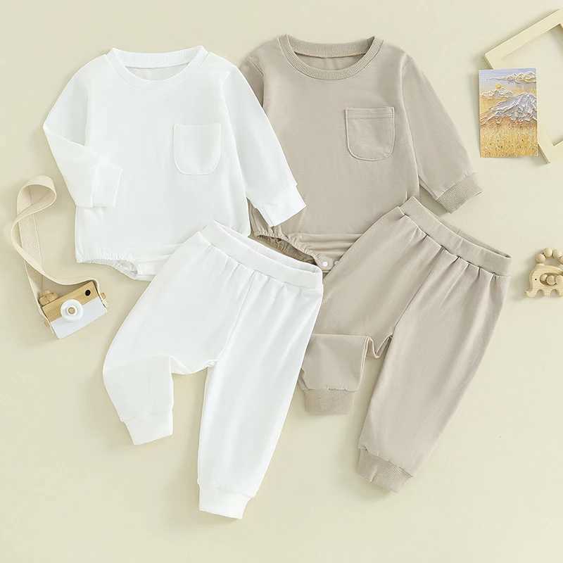 Clothing Sets 2023-09-05 0-24M Newborn Baby Fall Outfits Girl Boy Solid Color Crewneck Oversized Sweatshirt Romper Pant Clothes Set