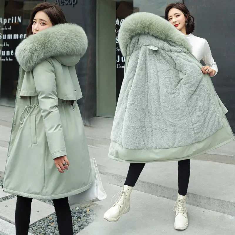 Parkas pour femmes 2023 hiver à capuche col de fourrure surdimensionné 6xl Long manteau mode coréenne doublure en laine chaud Streetwear vestes décontracté vêtements de neige ParkasL231215