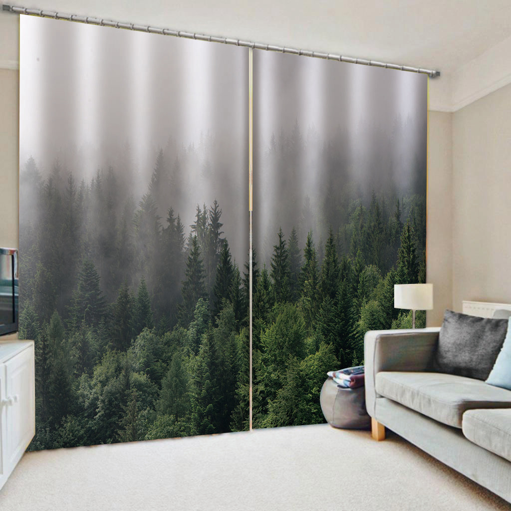 Foto-Waldvorhänge, Fenstervorhang für Schlafzimmer, Wohnzimmer, Haken-Dekor, 3D-Stil, Duschvorhang