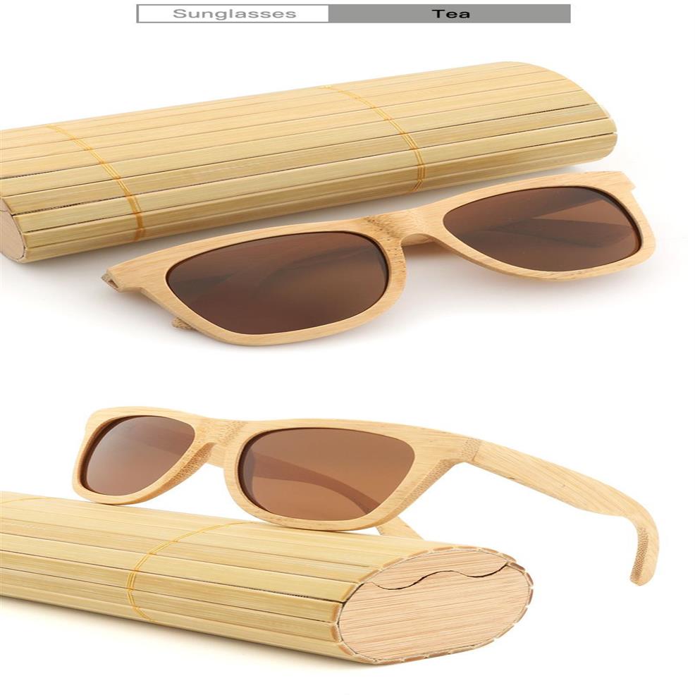 Vintage houten bamboe zonnebril heren dames gepolariseerde glazen handgemaakt met hoesje UV400 Retro Shades Design Eyewear182y
