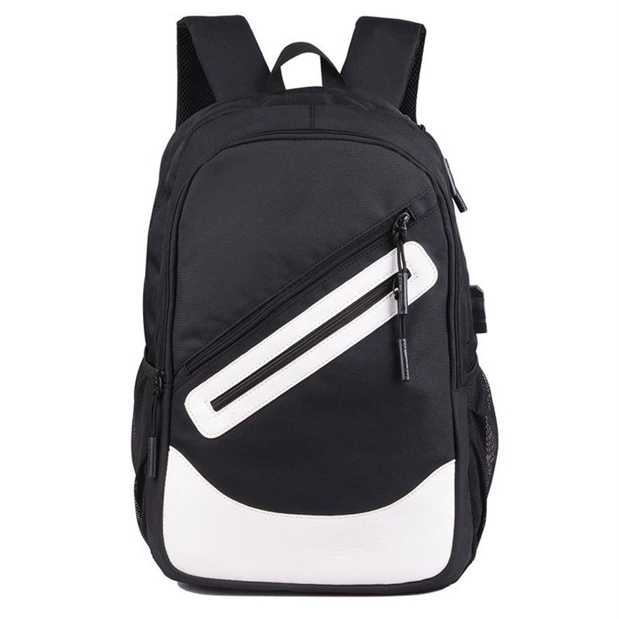 Sacs d'ordinateur portable pour hommes de sac à dos imperméables Black Sac à dos noir voyage adolescent Bookbag Oxford USB Charger masculin Mochilahi268v