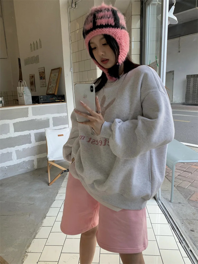 Kadın Hoodies Sweatshirts Hikosaka moda tatlı çizgi film baskılı hoodie oneck uzun kollu y2k üstü giyim tam gündelik spor gömlek 231214