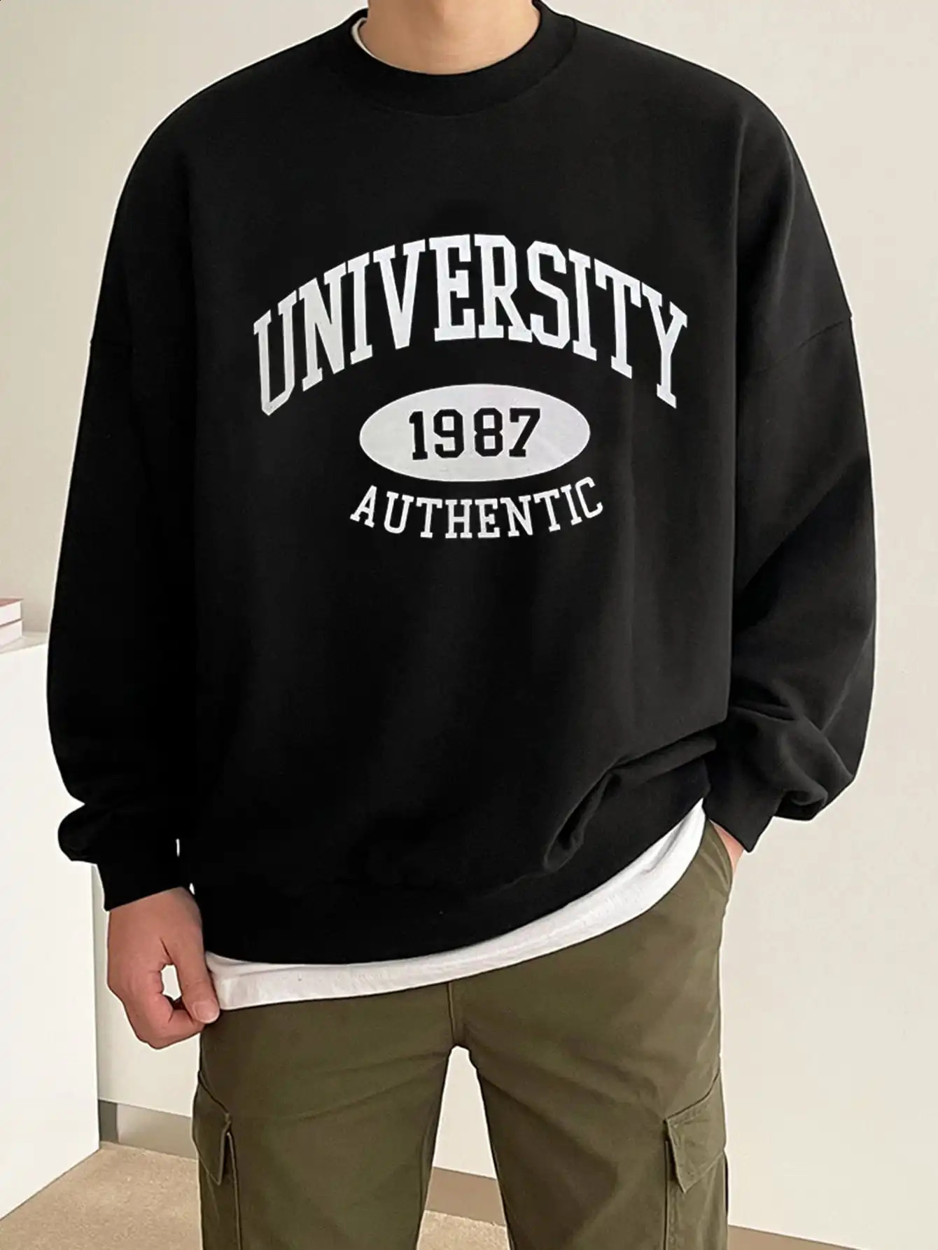 Mens Hoodies Sweatshirts University 1987 Funny Design Men Sweater Allmatch Clathing Fashion Street Tops Retro 편안한 풀오버 231214