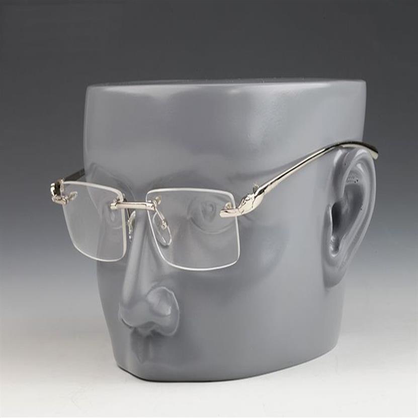 Designer sem aro óculos de sol para mulheres homens óculos de leitura quadrados ouro prata metal liga quadros lentes claras 54-18-1402312
