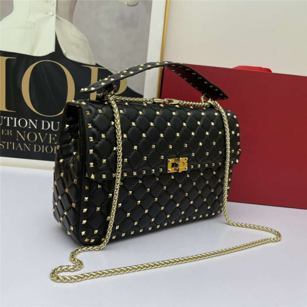 Sac simple rivet en cuir Vallen Sacs à tendance polyvalente chaîne de petite carrée fashion femme mouton de diamant épaule en diamant