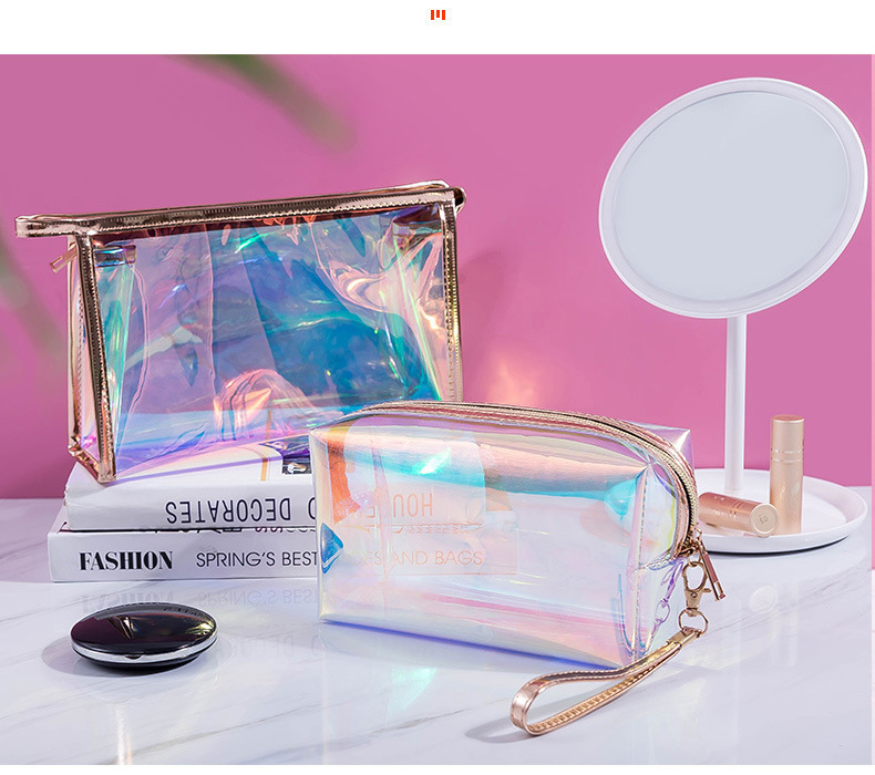 Sacs de maquillage en TPU transparents au Laser, sac de rangement Portable étanche de grande capacité pour voyage, sac à cosmétiques multifonction