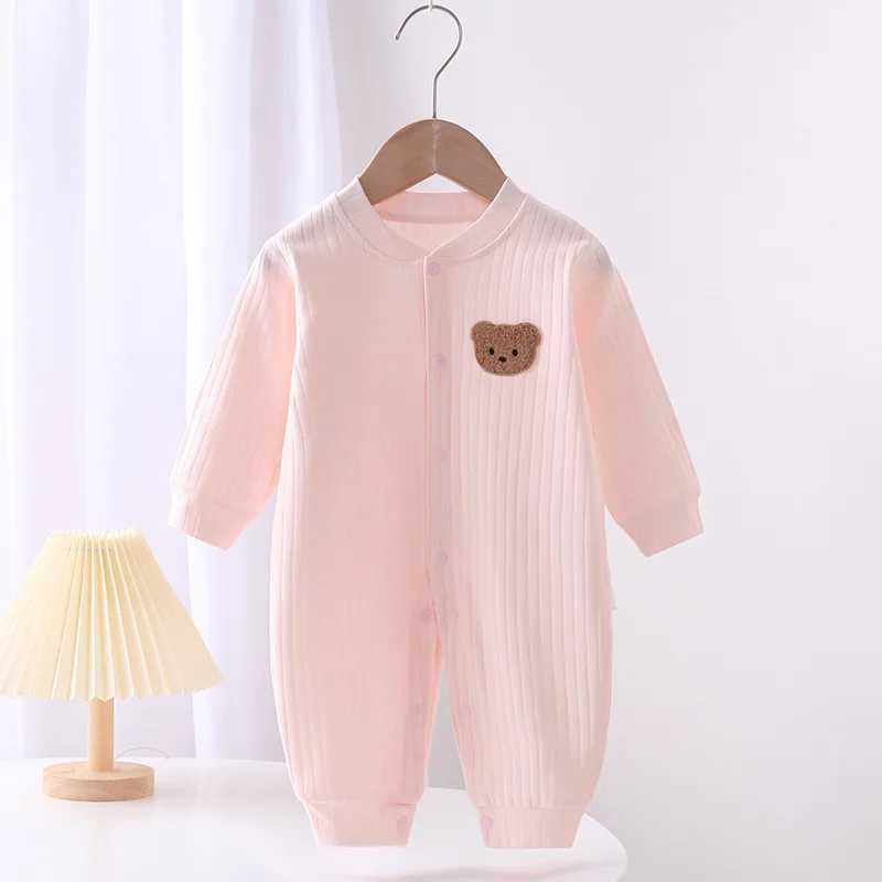 Barboteuses 2023 automne bébé barboteuse couleur unie ours combinaison coton printemps nouveau-né une pièce vêtements pour garçons filles infantile Onesie 0-18ML231114