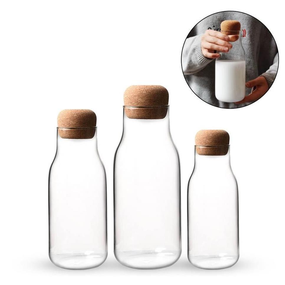 Bouteille en verre de liège résistante à la chaleur, bouteille de jus de lait, boîte de stockage transparente, réservoir de stockage de café scellé Drop252Q