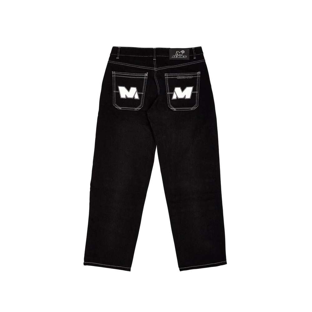 Minus Two Hip Hop Letter Graphic Print Baggy Jeans Black Pants Men Women New Haruku Gothic Wide Trousers Streetwear