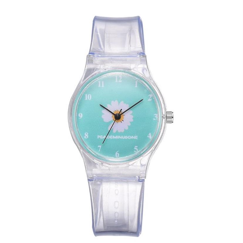 Piccola margherita gelatina orologio studenti ragazze simpatico cartone animato crisantemo orologi in silicone quadrante blu fibbia ad ardiglione orologi da polso256v