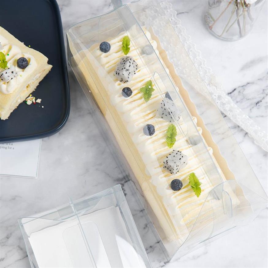 Boîte d'emballage transparente pour rouleaux de gâteaux, avec poignée, boîte à gâteaux au fromage en plastique Transparent écologique, cuisson suisse Roll1294F