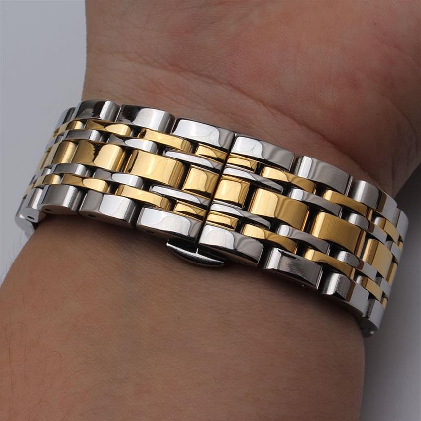 7beads Uhrenarmbänder Edelstahl-Uhrenarmbänder in Silber und Gold, gemischte Farben, gerade Enden, 14 mm, 16 mm, 18 mm, 20 mm, 22 mm, 22799