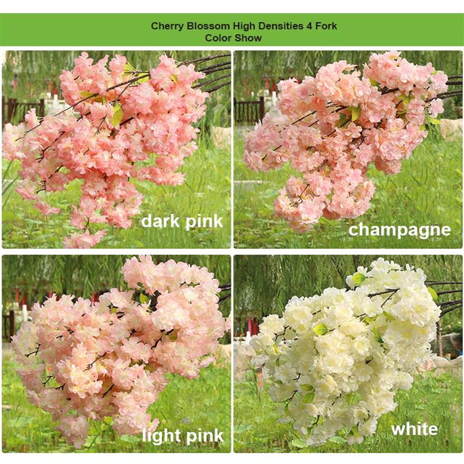 Hög densitet 3 4 5 gaffel Fake Cherry Blossom Branch Begonia Flower Tree Stam For Event Wedding Tree Decoration Artificial Decorativ199m