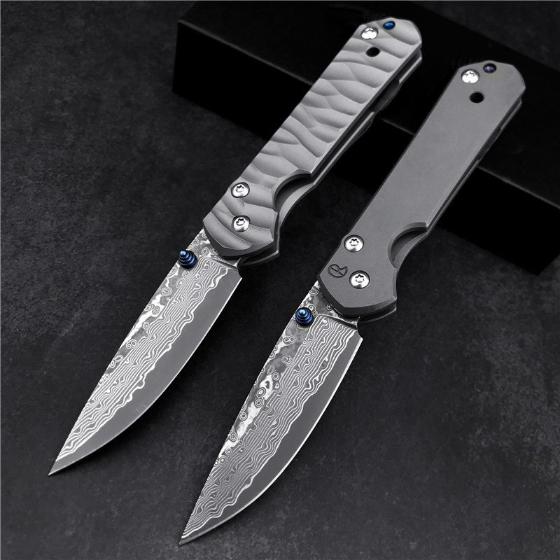 Chris Reeve Damascus Steel Blade TC4 Titanium Alloy Handle Folding Pocket Knife Wilderness Tactical Survival Knife Outdoor Camping EDC Tool Portable Defense Knife