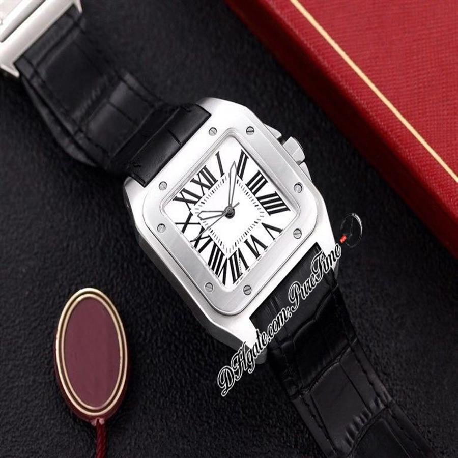 TWF v12 XL 스위스 쿼츠 남성 시계 42mm 스틸 케이스 흰색 다이얼 검은 로마 마커 가죽 스트랩 사파이어 유리 퓨레 타임 카트 -T01-A11748