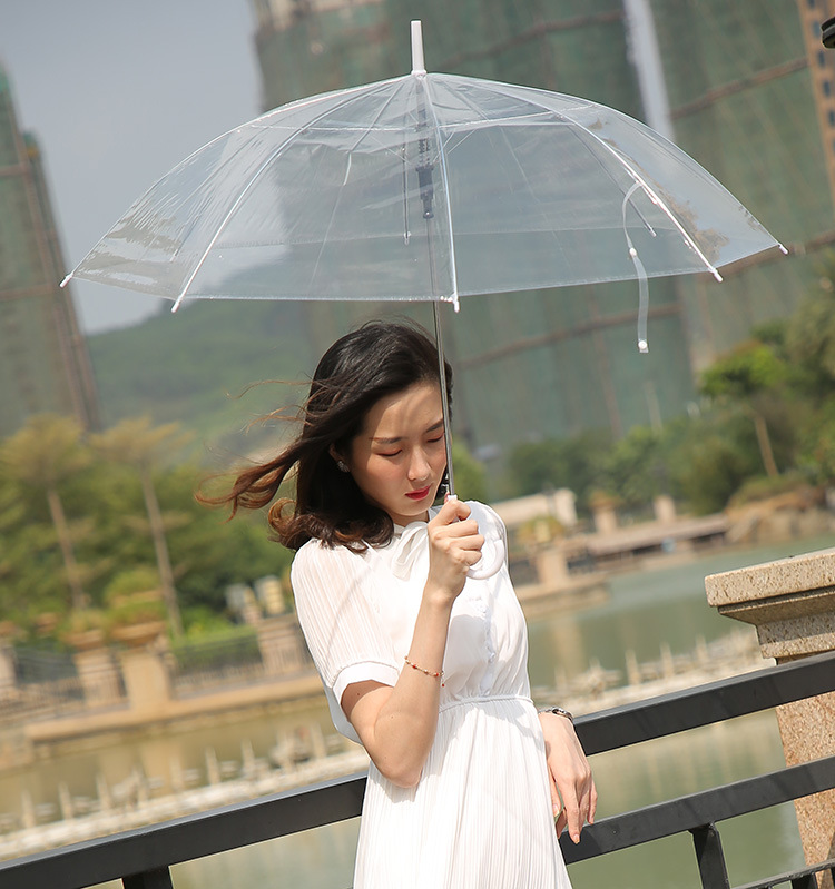 Guarda-chuva de chuva transparente transparente PVC Cúpula de chuva Bolha Guarda-sol com cabo longo Guarda-chuva reto