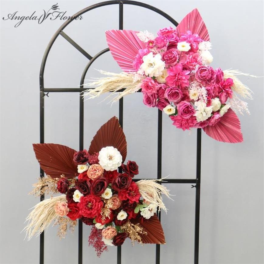 Flores decorativas grinaldas cor dourada natural seca pu leque folha arranjo de flores artificiais ao ar livre arco de casamento backdro255h