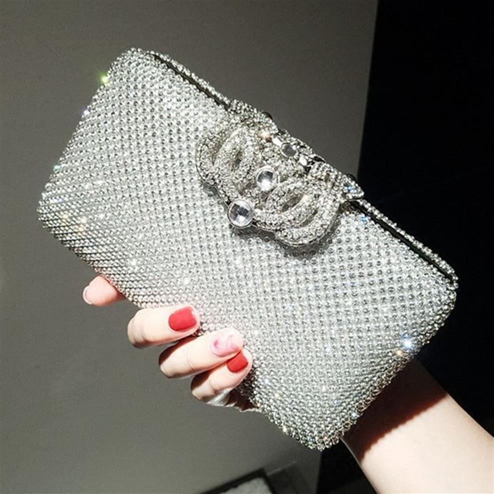 Neue Mode Kristall Strass und Damen Hochzeitsfeier Braut Silber schwarzer Clutch Abendbeutel Handtaschen Schulterbeteiligten Brieftasche Make -up 312t