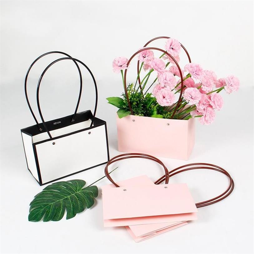 Confezione regalo 6 pezzi scatola di fiori portatile borsa di carta impermeabile borsa Kraft borsa matrimonio rosa confezione feste311W