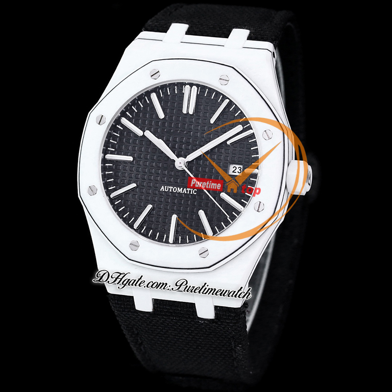 INAF AP15400 A3120 Automatik-Herrenuhr, weißes Kohlefasergehäuse, schwarzes strukturiertes Stick-Zifferblatt, Nylonarmband, Super Edition, Reloj Hombre, Puretime F6