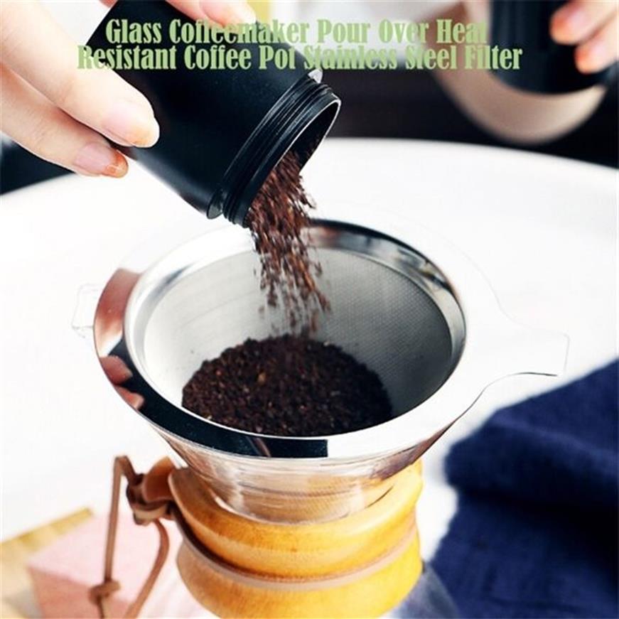 Glass Turkish Pots Heat Resistant Classic Maker Pour Over Coffeemaker Pot Stainless Steel Coffee Filter C1030264Q