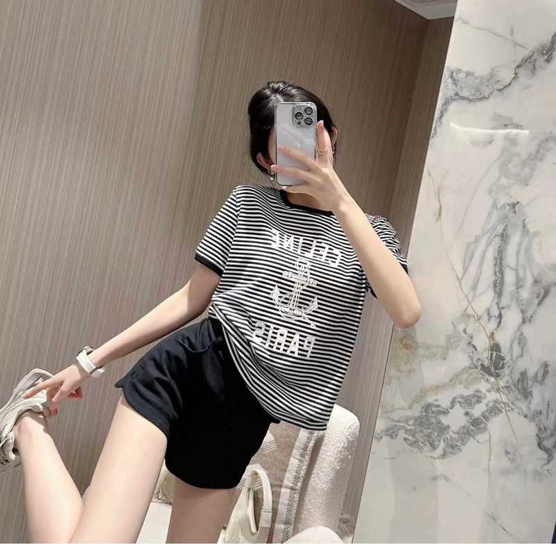 Women's T-Shirt designer luxuryCE New Stripe Short Sleeve Tee Sailor Pattern Letter Print Classic Versatile Casual Top for Women ANYF