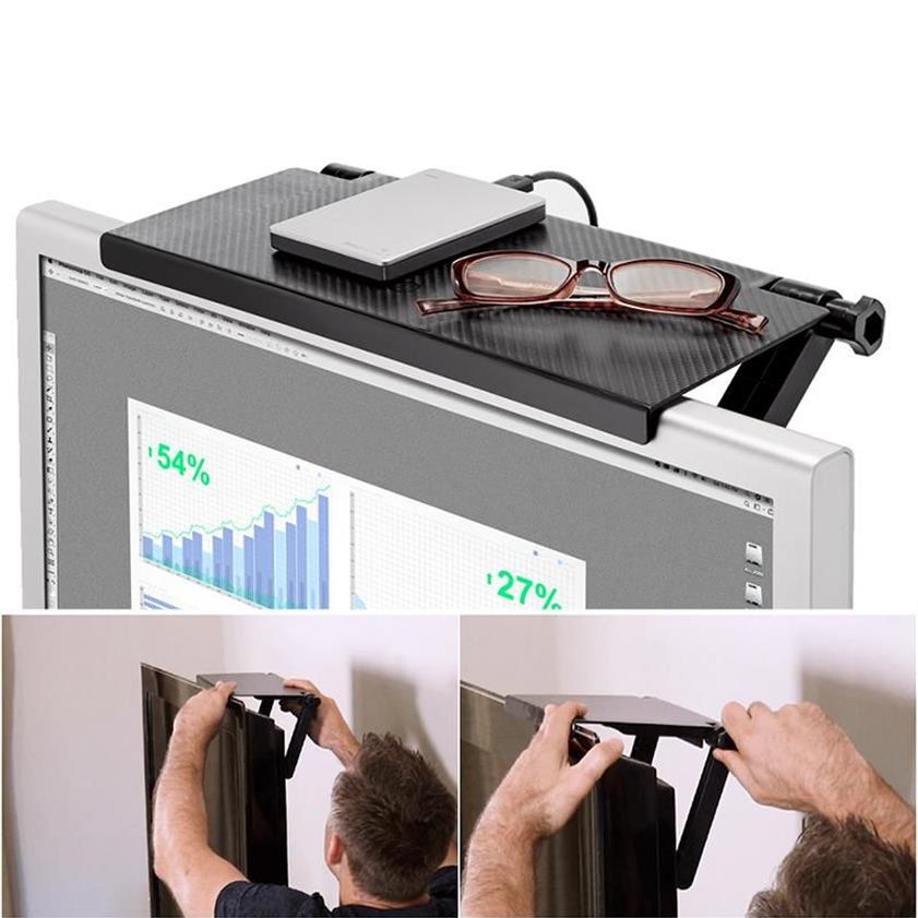 Hooks & Rails Screen Top Shelf Computer Monitor Riser Desktop Stand TV Rack Display Storage Desk244M