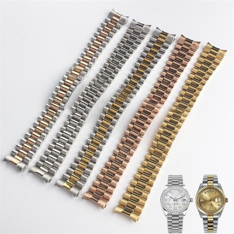 Titta på band 13 17 20 21mm Tillbehör Band för datum-Just Series Wrist Strap Solid rostfritt stål båge munnen armband268d