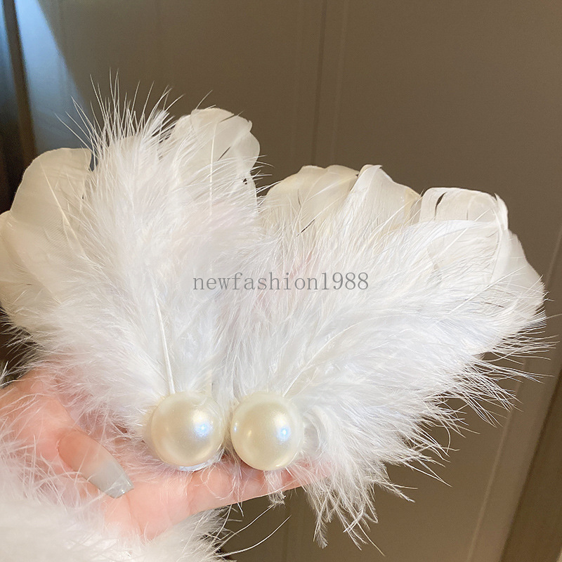 Witte veren haarspeldjes Faux parel charme dans uitvoeren haarspelden meisjes bruiloft kerst haaraccessoires