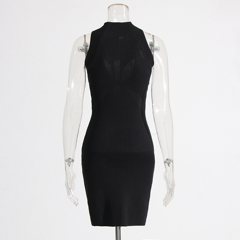 1207 2024 Milan Runway Dress SPring Autumn Crew Neck Sleeveless Black Brand Same Style Womens Dress Fashion High Quality