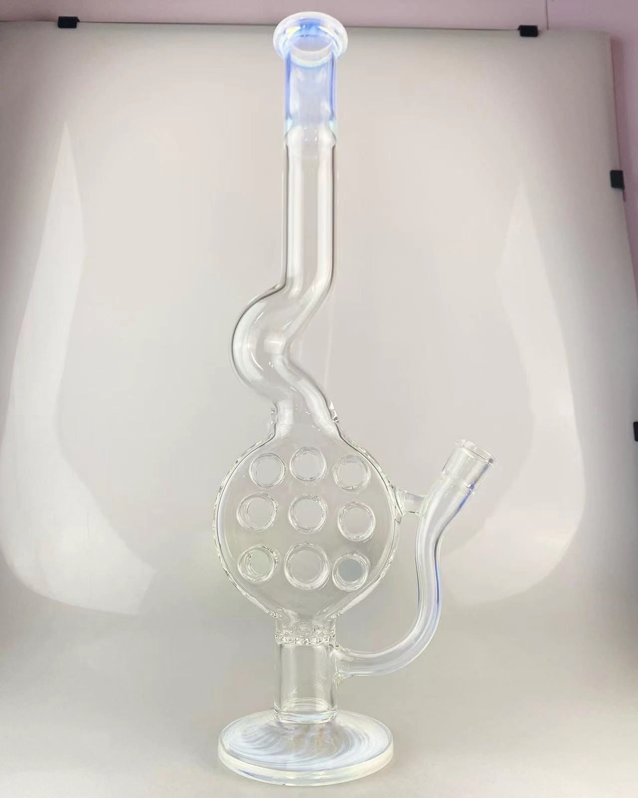 Cachimbo suíço perc 18 polegadas 18mm detalhes articulados coloridos com branco secreto funções lindamente projetadas bem