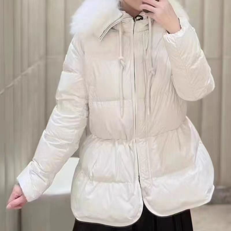 Vestes Parkas en duvet de canard blanc pour femme, manteaux courts Slim avec fermeture éclair et fourrure, collection automne-hiver 2023, MKK003