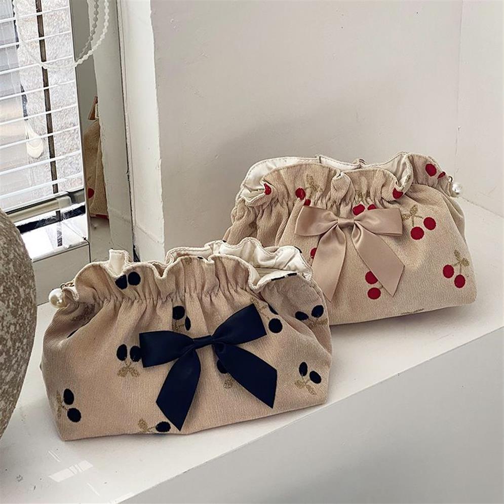 Bolsas de cosméticos Casos de veludo Corduroy Cosmético Bolsa de cosméticos para maquiagem Organizador Bowknot Travel Bolsa Cosmética Bolsa de higiene pessoal grande zíper BEA276M