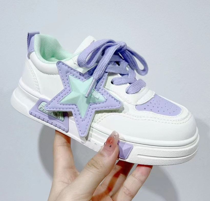 2024 Spring Girls Stars Sneakers Kids-Up Oddychane buty swobodne Dopamine Dzieci Niepoślizgowe miękkie dno deskorolowe buty Z6065