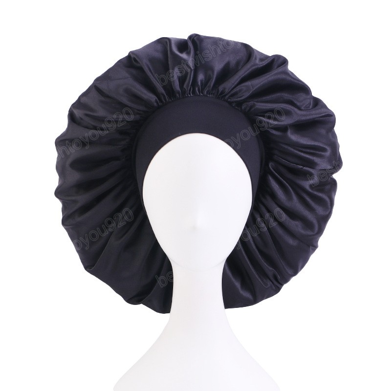 Nya kvinnor extra stor satin på motorhuven Solid Sleeping Hat Night Sleep Cap Hårvård Hårskydd Flätor Curly Straight Hair Salon