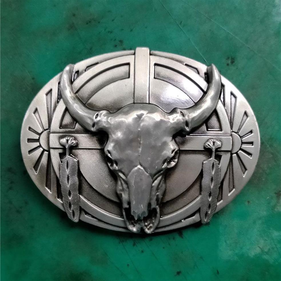 1 szt. Silver Bull Head Pióro Western Cowboy Belt Bluckle Fit 4 cm szerokie pasy dżinsowe głowa Hebillas Cinturon174L