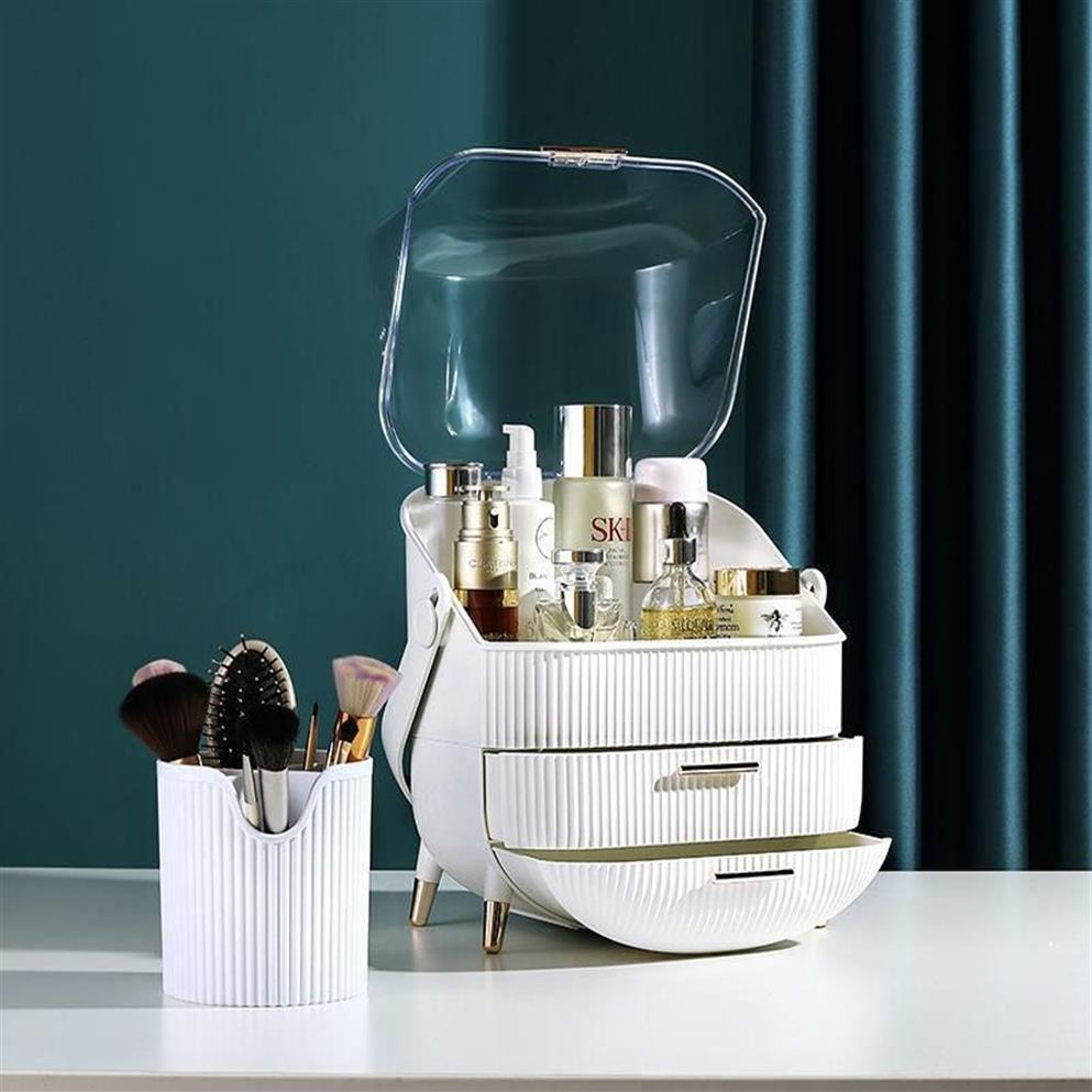 Makeup Makeup Jewelry Storage Portable Lipstick Holder Box Desktop Storage Dammtät arrangör Fashion Cosmetic Brush Y1113 Drawer279Z