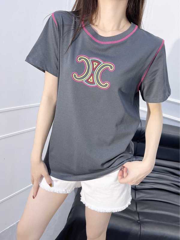 Women's T-Shirt designer luxuryCE Embroidered Round Neck Short Sleeve T-shirt Triumphal Arch Pattern Fashionable Collar Clip Edge Contrast Color Top MP3G