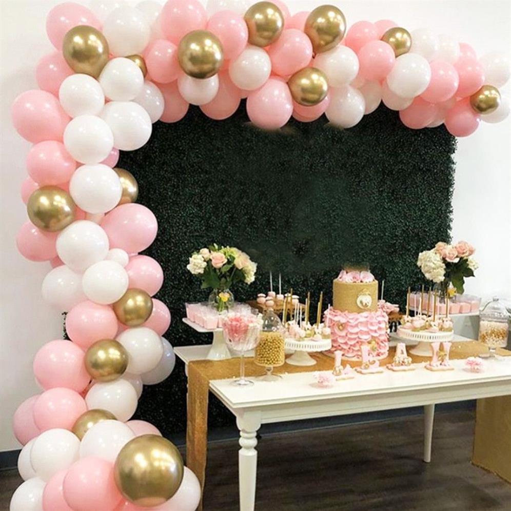 Ballon Slinger Boog Kit Roze Wit Goud Latex Lucht Ballonnen Meisje Geschenken Baby Douche Verjaardag Bruiloft Decor Supplies Q1230Y