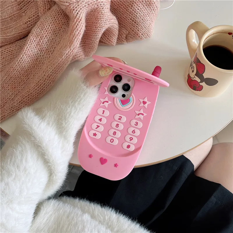 INSガールミラーフィルムIPHON 15 15 13 12 14 Pro Max I11 15Pro 13Pro 13Pro Pink Soft Siliconeかわいい3D電話カバーケースギフト