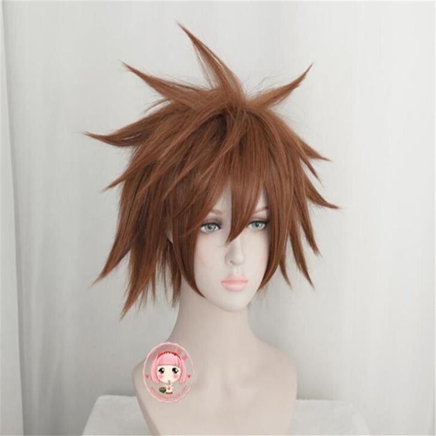 Party Masken Spiel Kingdom Hearts III Sora Perücken Kurze braune hitzebeständige Kunsthaar Cosplay C196159Y