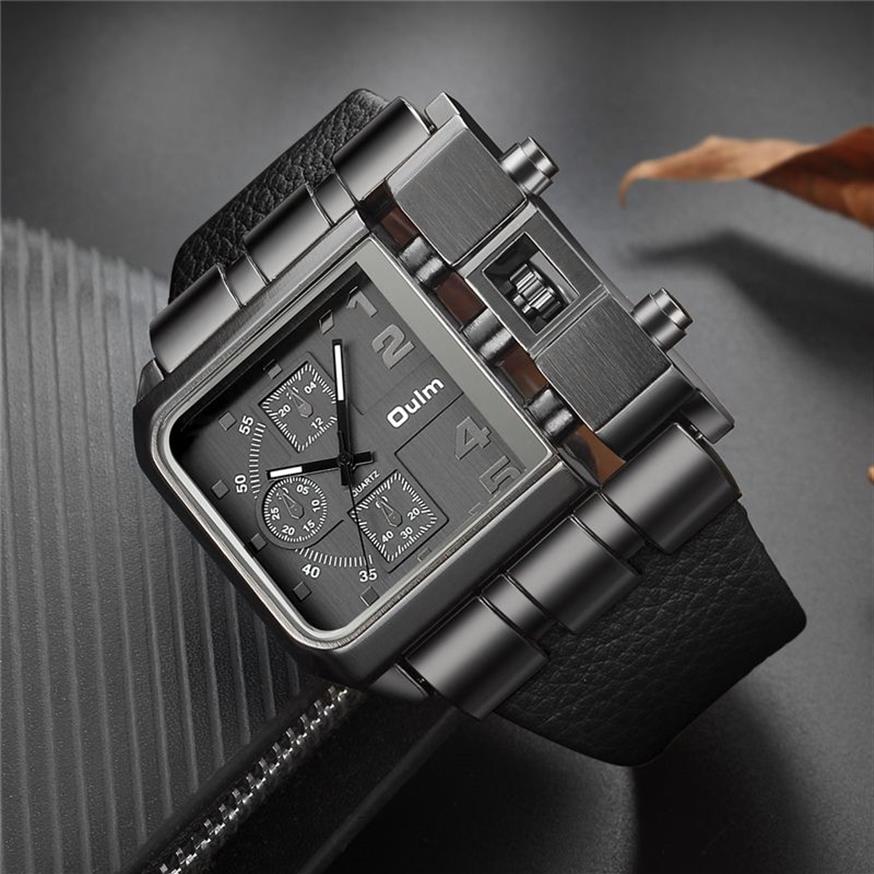 OULM Marque Original Unique Design Carré Hommes Montre-Bracelet Large Grand Cadran Casual Bracelet En Cuir Montre À Quartz Mâle Sport Montres V1911152599