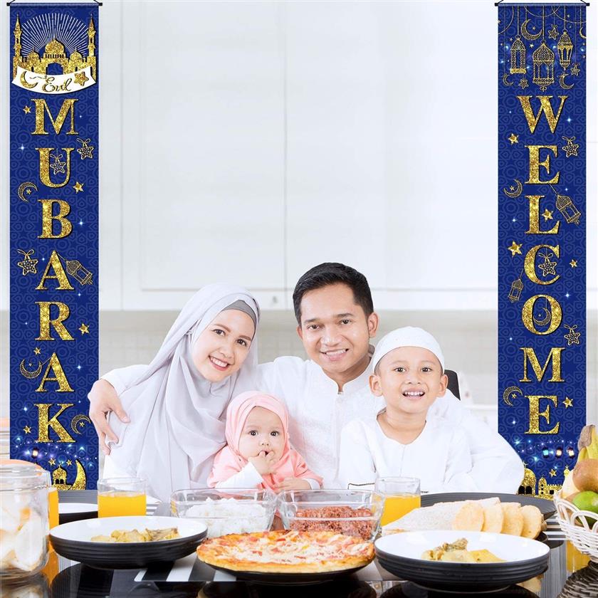 Eid Mubarak Tür Veranda Banner Hängen Girlande Flagge Muslim Islamischen EID Ramadan Kareem Festliche Home Decor237t