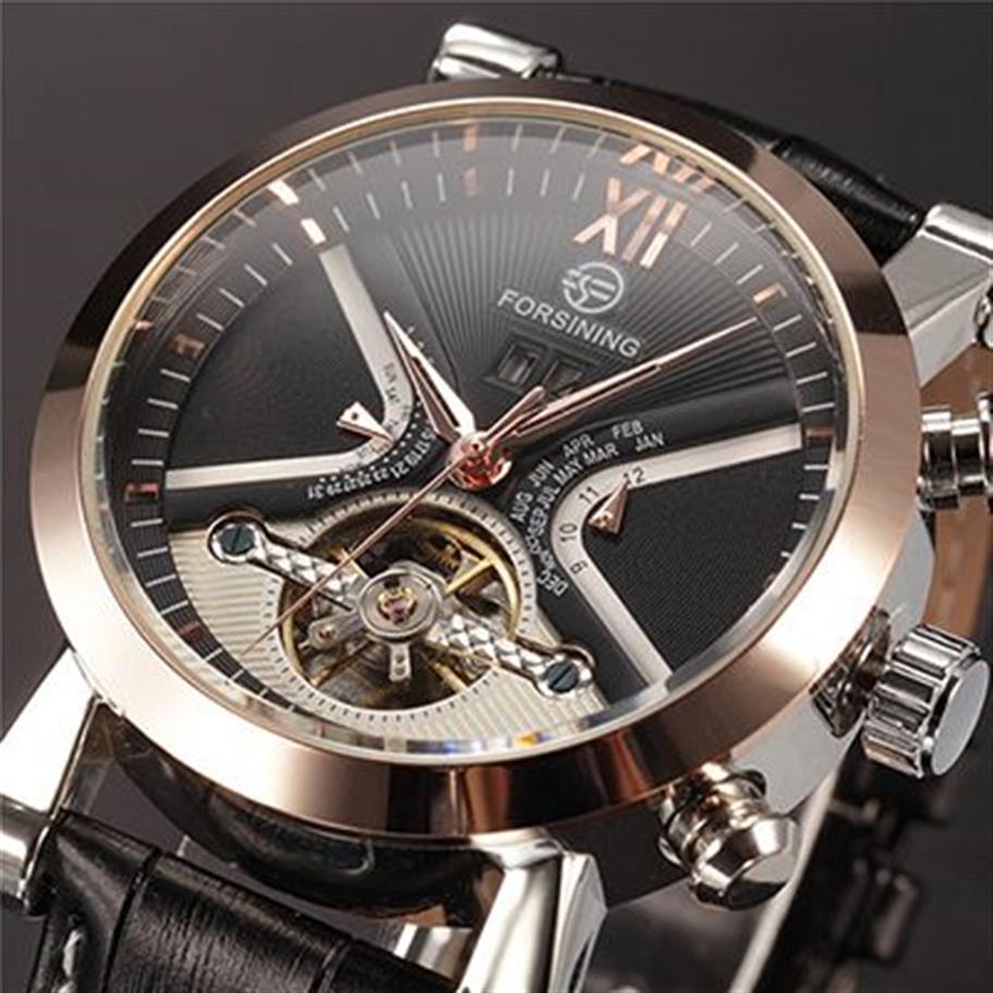 Tourbillon Wrap Mens Watches Automatyczne zegarek Złoty kalendarz kalendarza mężczyzny czarny zegarek mechaniczny Relogio Masculino2880