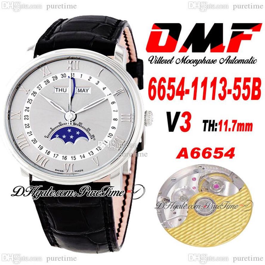 OMF Villeret Skomplikowana funkcja A6554 Automatyczna męska zegarek V3 40 mm 6654-1113-55b stalowa obudowa szary tarcze srebrne markery rzymskie black245s