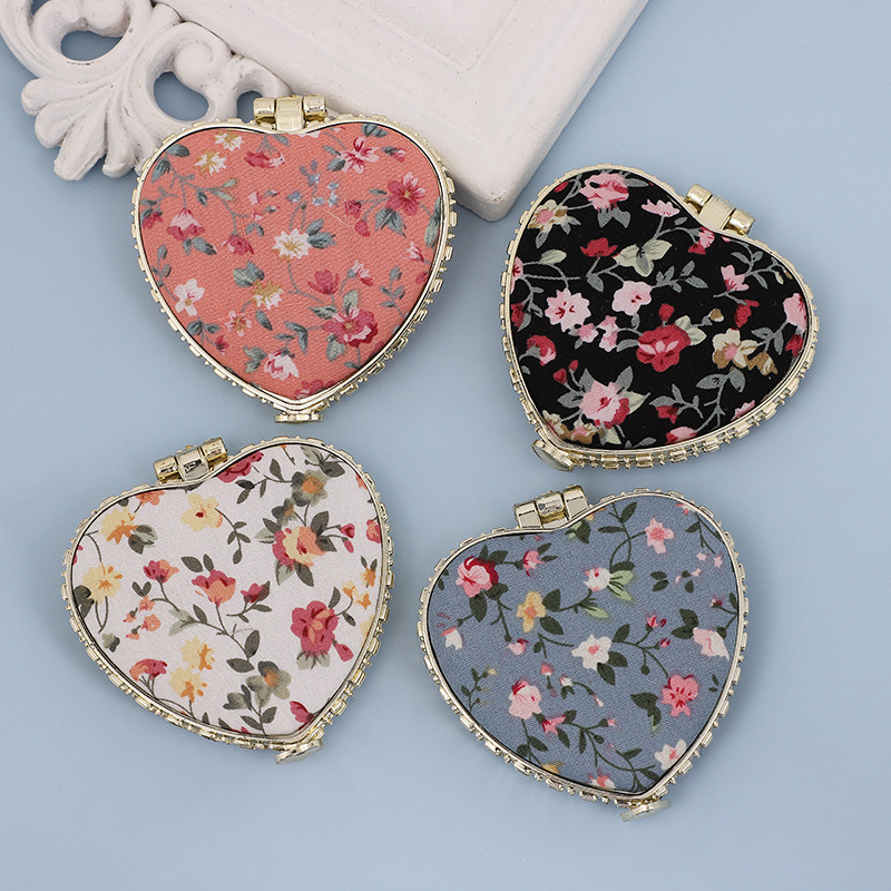 Mini espelho de maquiagem compacto de bolso floral portátil dois lados dobrável espelho de maquiagem feminino espelhos cosméticos vintage para presente